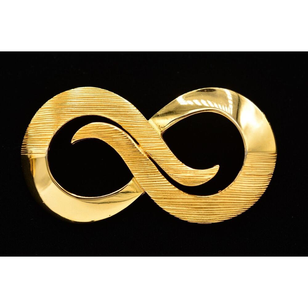 MJ Ent Vintage Big Infiniti Pin Brooch Gold Textured Chunky Signed 1980s BinAC